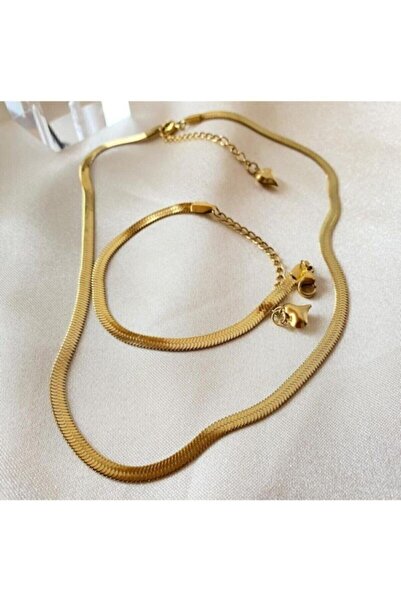 asen çelik Italyan Çelik Kolye Ve Bileklik Set