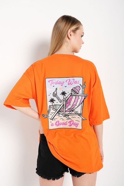 Trendseninle Tricou oversize cu imprimeu portocaliu Today Was pentru femei