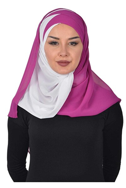Aisha's Design Πρακτικό σάλι από σιφόν διπλού χρώματος, cps-84, φούξια - λευκό, cps-84, φούξια - λευκό
