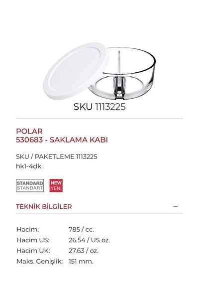 Paşabahçe Polar 530683   Model Compartment Storage Container