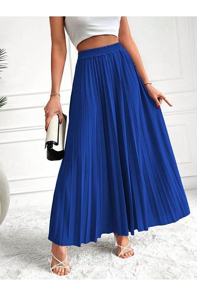 Trendseninle Sax Blue - Pleated and Rubber Waist Skirt