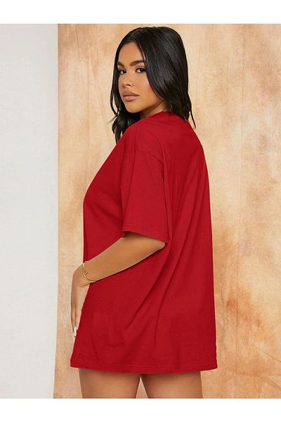 Trendseninle Tricou oversize cu imprimeu cu figuri de leopard roșu pentru femei