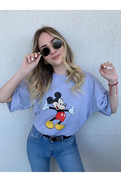 Trendseninle Μανίκια Ανοιχτό Micky Grey Oversize Tshirt