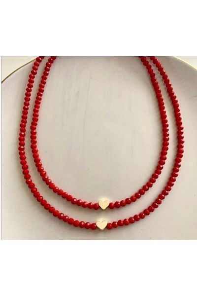 Misto Aksesuar Red Bead Necklace with Heart