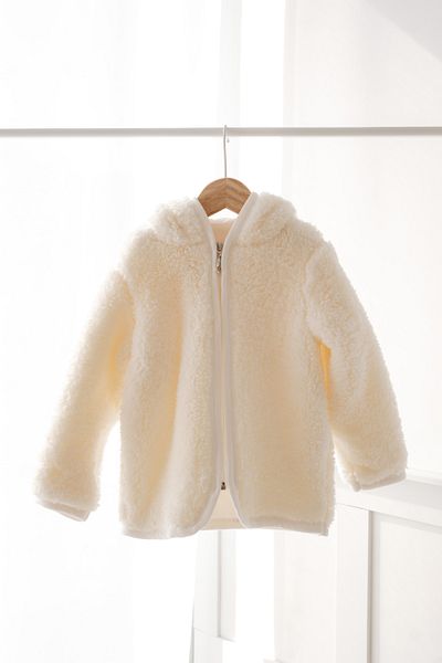 Mother Love Plush Teddy Zippered Ear Cardigan Jacket - Lined
