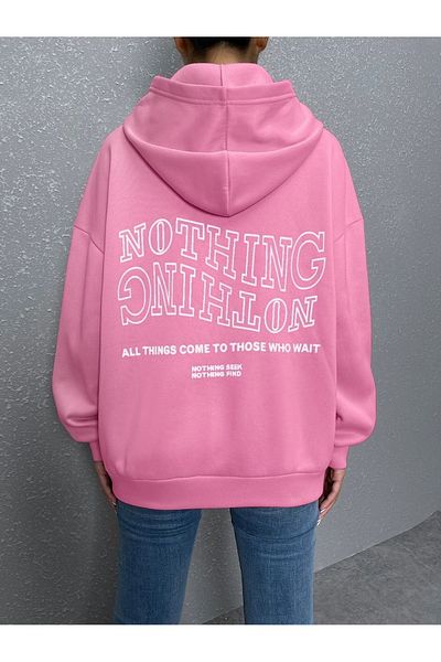 Trendseninle Hanorac oversize pentru damă, cu imprimeu revers simplu, roz