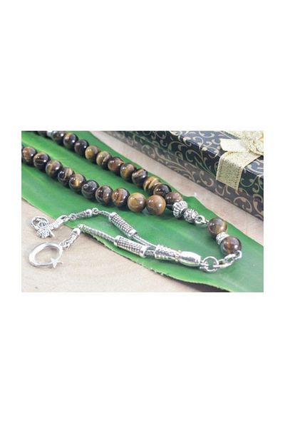 RD EKOAVM Double Tassel Moon Star Tuğra Tip Globe Cut 8 Mm Rosary Tiger Eye Rosary Rdt2143