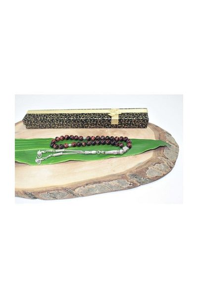 RD EKOAVM 8 Mm Red Rosary - Double Tassel, Tugra Tip, Globe Cut Rosary Rdt2029