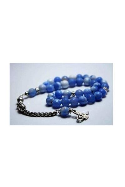 RD EKOAVM Blue Agate Stone Rosary 8 mm Facet Cut Rosary