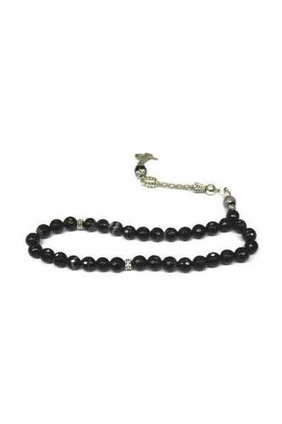 RD EKOAVM Black Striped Agate Stone Rosary 8 mm Facet Cut