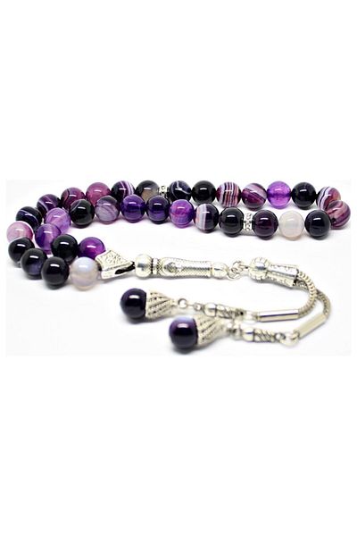 RD EKOAVM Striped Agate Stone Rosary Real Natural Stone Rosary