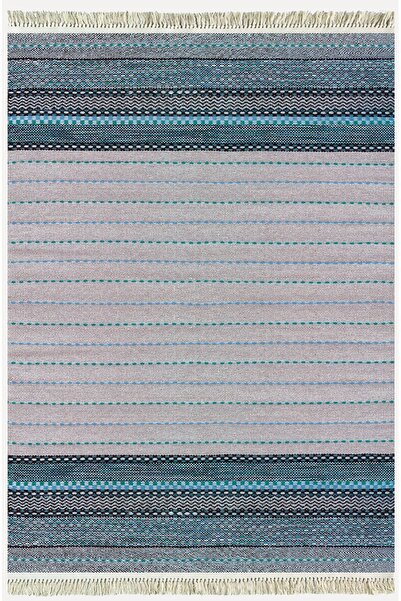 kilim home Cotton Rug 52 Blue and Gray Background Genetic Motifs Modern Decor...