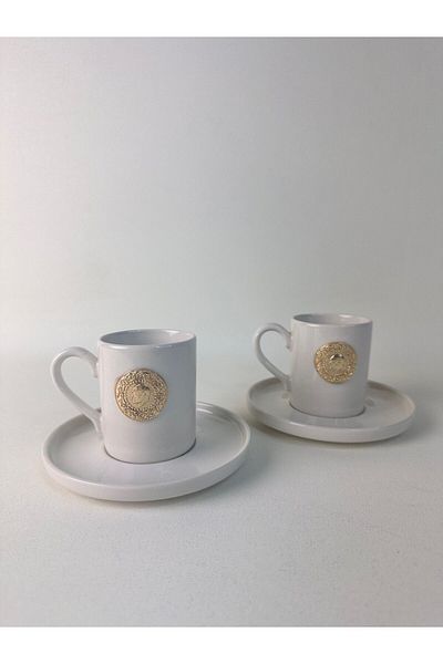 WERONY Gold Figured 2-Piece Porcelain Coffee Cup Set - 4 Pieces, 100ml