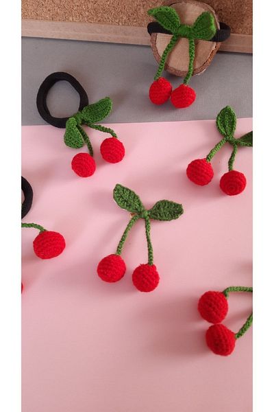 ALMİLA BUTİK Cherry Buckle / 2 Pieces / Hand Knitted Buckle / Fruit Buckle / Knitted Buckle / Holiday