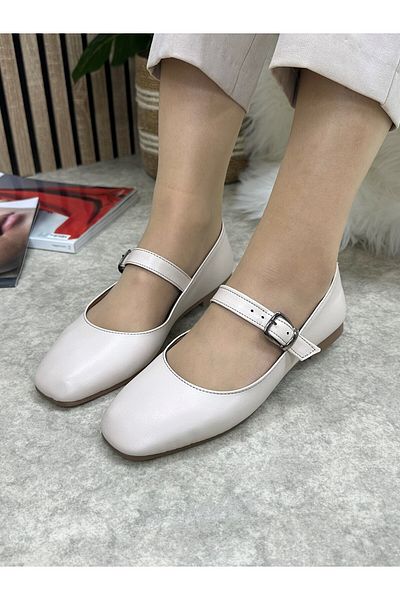 Nstil Balerini de zi cu zi pentru femei, bej, cu vârf oval, cu toc mic, cu cataramă, pantofi lejeri confortabili M-506
