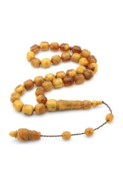 RD EKOAVM Capsule Cut Powder Amber Prayer Beads Embroidered Imame Hbt-1001