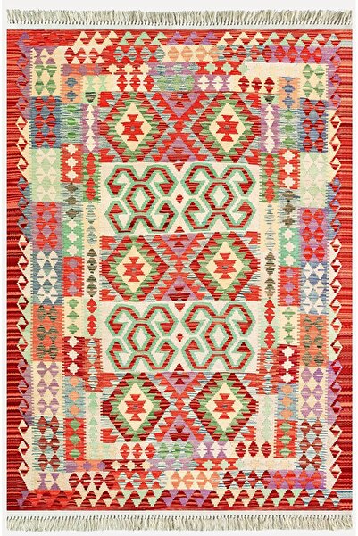 kilim home سجادة قطنية 57 برتقالية زخارف تقليدية سجادة منسوجة مزخرفة حديثة وم...