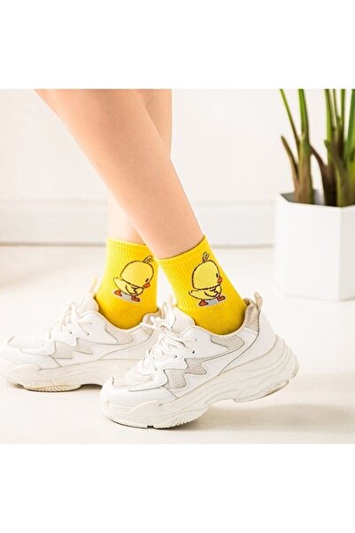 Meguca Socks Kadın Renkli Civciv Desenli Kolej Çorap Seti 5 Çift