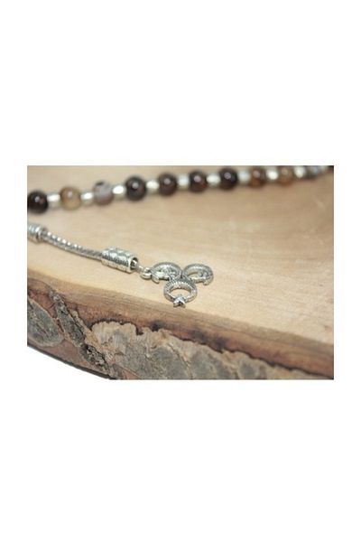 RD EKOAVM 8 Mm Veined Agate Zaza Rosary 3 Crescent Tip Zaza Rosary Rdt2394
