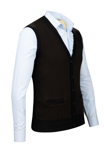 Çizgi Triko Men's Knitwear V-Neck Stripe Vest - Patterned, Buttoned and Waist Elastic, Steel Knit - 5003L