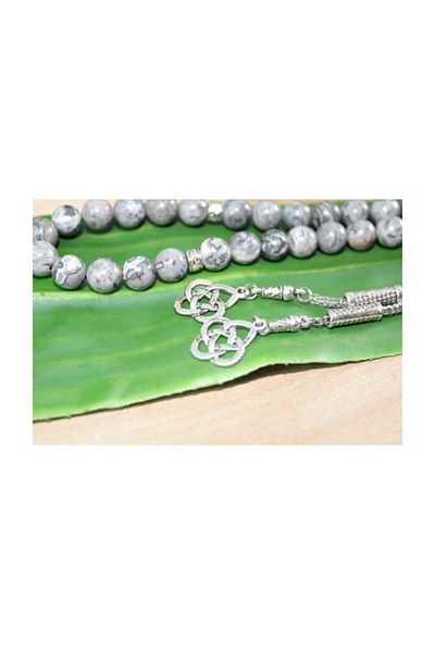 RD EKOAVM Gray Agate Rosary - Double Tassel, 8 Mm, Kazaz Tip, Globe Cut, Veined Rdt2102