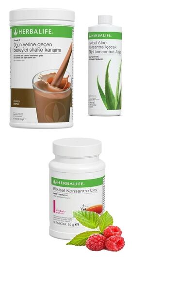 Herbalife Set Çikolata Shake Aloe Suyu 50 gr Ahududu Aromalı Çay ve Shaker