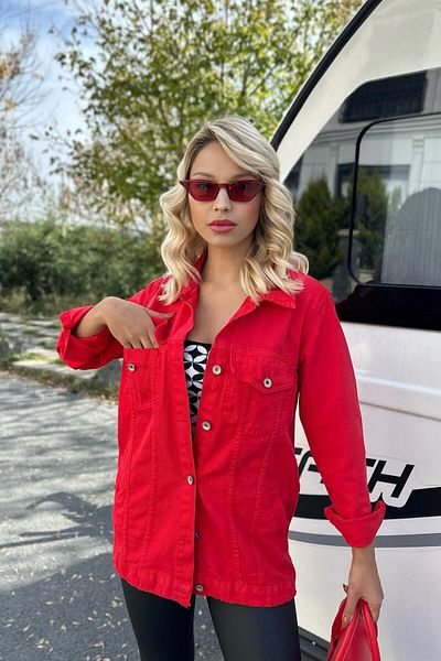 For Angels Red Boyfriend Jeans Jacket D105400336