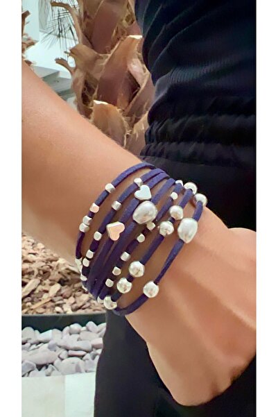 Kutcha Accessories Çoklu Kalp Gümüş Süet Bileklik,romantik, Trend Ve Şık Günl...