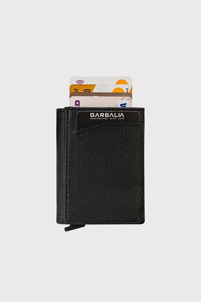 Garbalia Black Malta Automatic Card Holder Wallet - with Mechanism and Coin Compartment