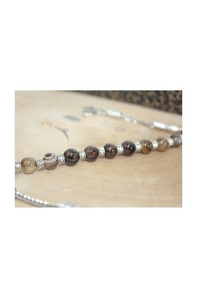 RD EKOAVM 8 Mm Veined Agate Zaza Rosary 3 Crescent Tip Zaza Rosary Rdt2394