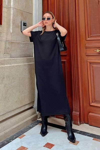 Swist Rochie midi de damă neagră cu decolteu cu fante