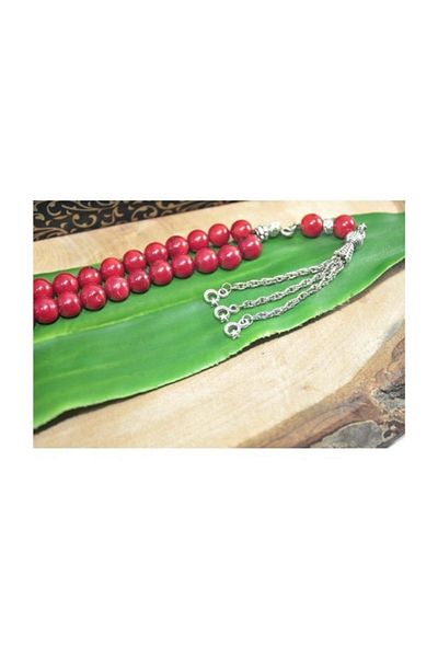 RD EKOAVM Three Tassel Moon Star Tip Globe Cut 8 Mm Rosary Red Coral Rosary Rdt2271