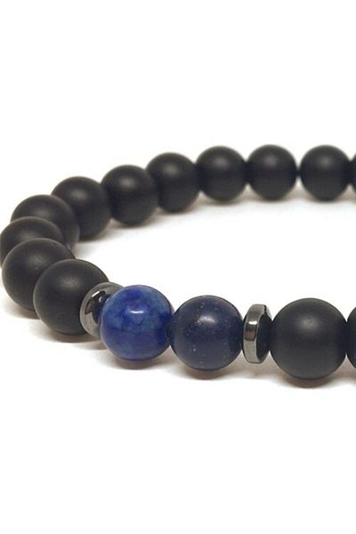 RD EKOAVM Bi'bracelet Lapis Lazuli And Matte Onyx Stone Bracelet