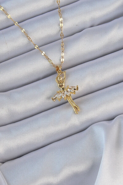 Moka Shopin Κολιέ μπαλαρίνας MokaShopin 316L Zircon Stone σε χρυσό χρώμα