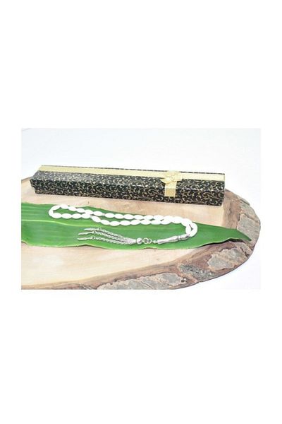 RD EKOAVM White Mother of Pearl Natural Stone Rosary - Three Tassel Leaf Tips, Barley Cut Rdt2014