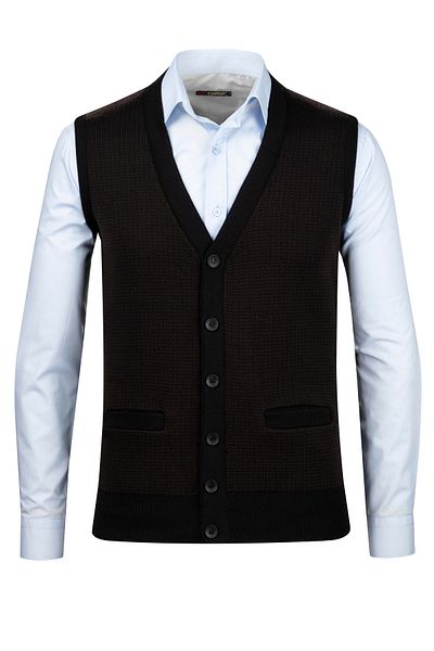 Çizgi Triko Men's Knitwear V-Neck Stripe Vest - Patterned, Buttoned and Waist Elastic, Steel Knit - 5003L
