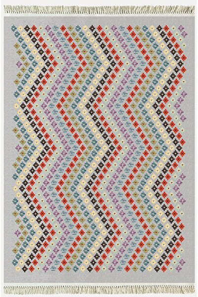 kilim home سجادة قطنية 45 سجادة منسوجة على شكل حرف T ذات أرضية رمادية وديكور ...