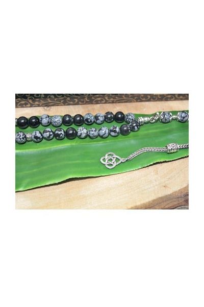 RD EKOAVM Single Tassel Kazaz Tip Globe Cut 8 Mm Rosary Gray Obsidian Rosary Rdt2293