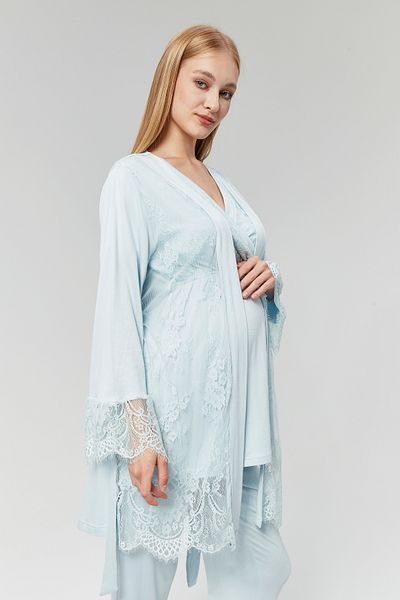 Lohussa Set de pijamale și halate de damă din dantelă albastră - 100% bumbac Maternitate însărcinată