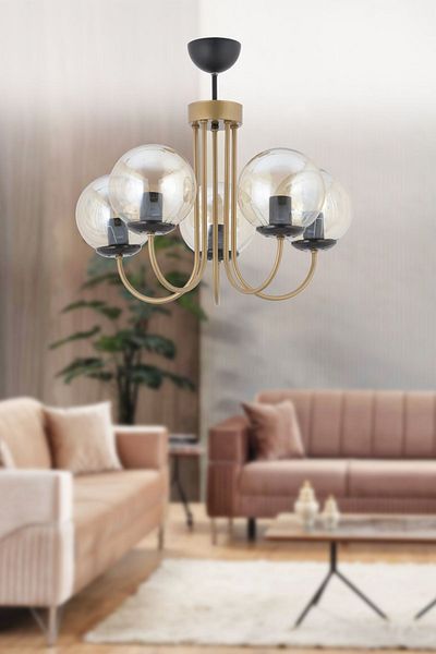 lüx aydınlatma Lina 5-Piece Antique Honey Glass Chandelier Set