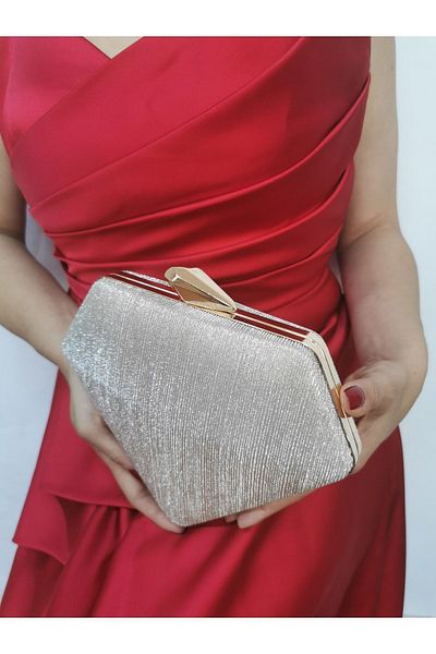 NAZART Geantă de seară portofoliu pentru rochie de seară Laser Gold Gold pentru femei
