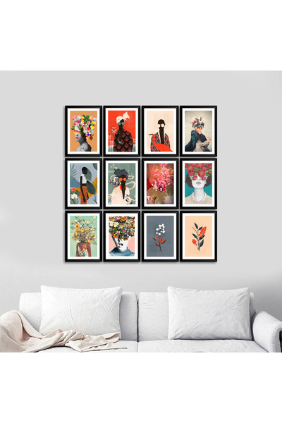 Asey Home 12 Parça Çerçeve Görünümlü Mdf Tablo Seti Asey-12-2424
