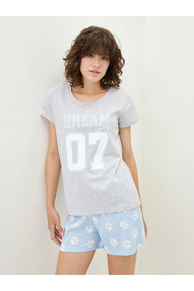 LC Waikiki U-Neck Printed Short Sleeve Women's Pajama Set