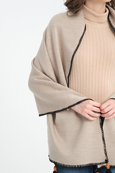 VEGA MODA Turtleneck Knitwear Women's Shoulder Shawl - Stitched and Patternless