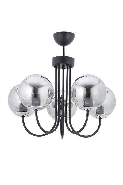 Genel Markalar 5'li Siyah Füme Top Camlı Modern Avize Seti