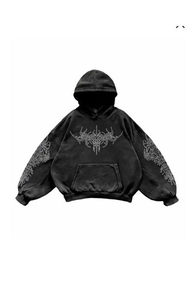Köstebek Gothic Tribal Tattoo Pattern - Zippered Hooded Sweatshirt