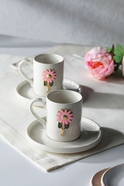 WERONY Daisy Figured 2-piece Porcelain Coffee Cup Set - 4 Pieces, 100ml