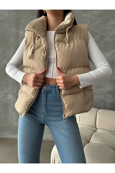 İLKCET MODA Γυναικείο φουσκωτό γιλέκο Oversize με επένδυση