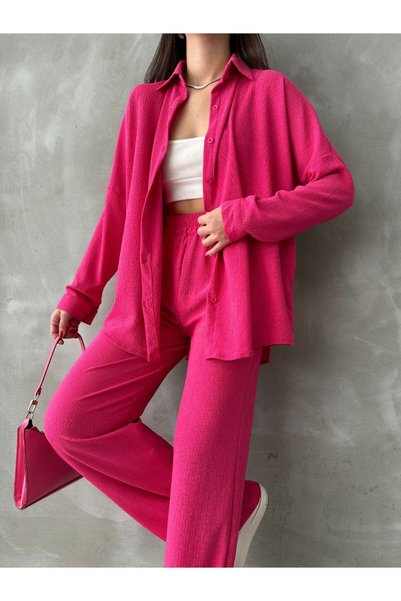 Brood Bürümcük Fabric Oversize Long Sleeve Spanish Leg Elastic Shirt-Pants Set