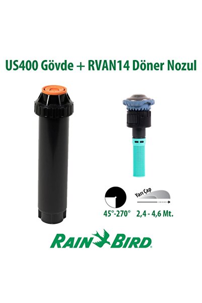 Rainbird RVAN14 Döner Nozul Açı Ayarlı 2,4 - 4,6 Mt. ve US400 Boş Gövde Seti